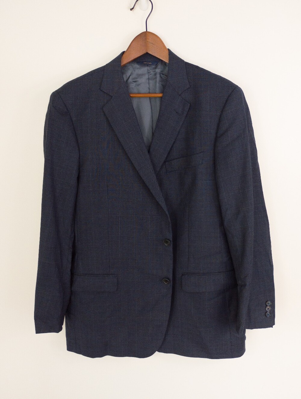 Brooks Brothers 1818 Fitzgerald Saxon Wool Blazer  Navy Plaid Size 44R USA